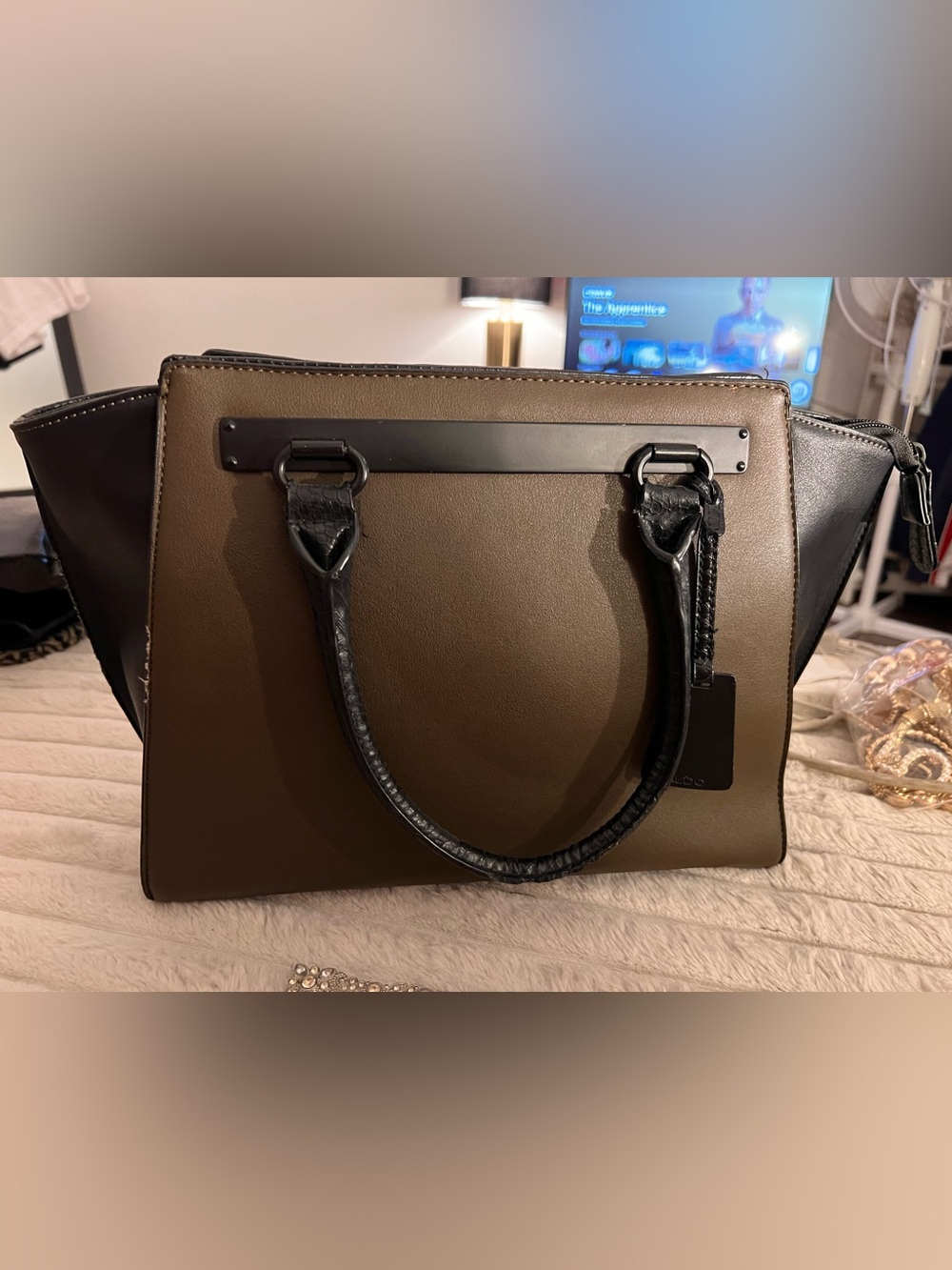 Aldo Brown and Black Structured Briefcase Tote